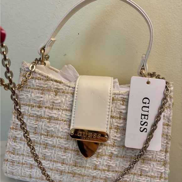 GUESS Cream Tweed Top-Handle Chain Satchel 7.5 by 8 inches Pretty cute - Picture 3 of 14